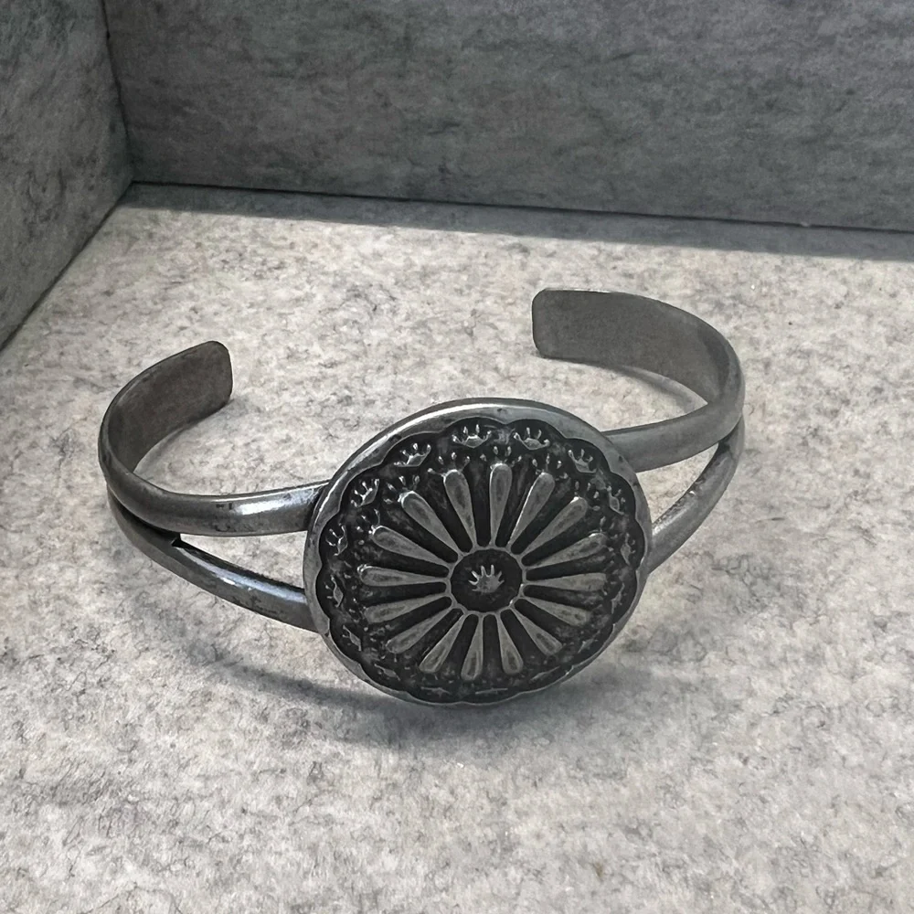 Silver Cuff Bracelet with Floral Design